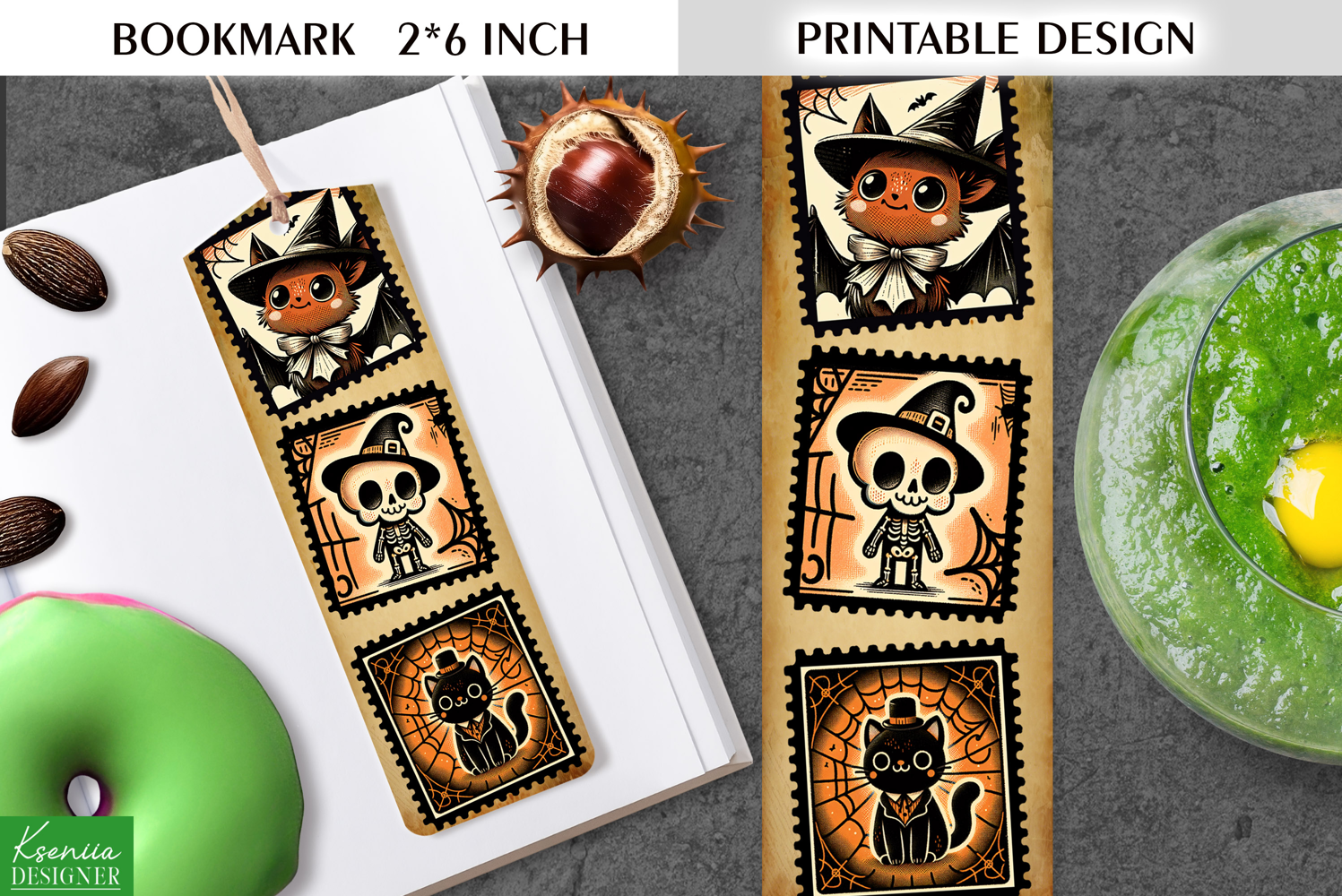 Vintage Halloween Printable Bookmark|Postage Stamp product image 1