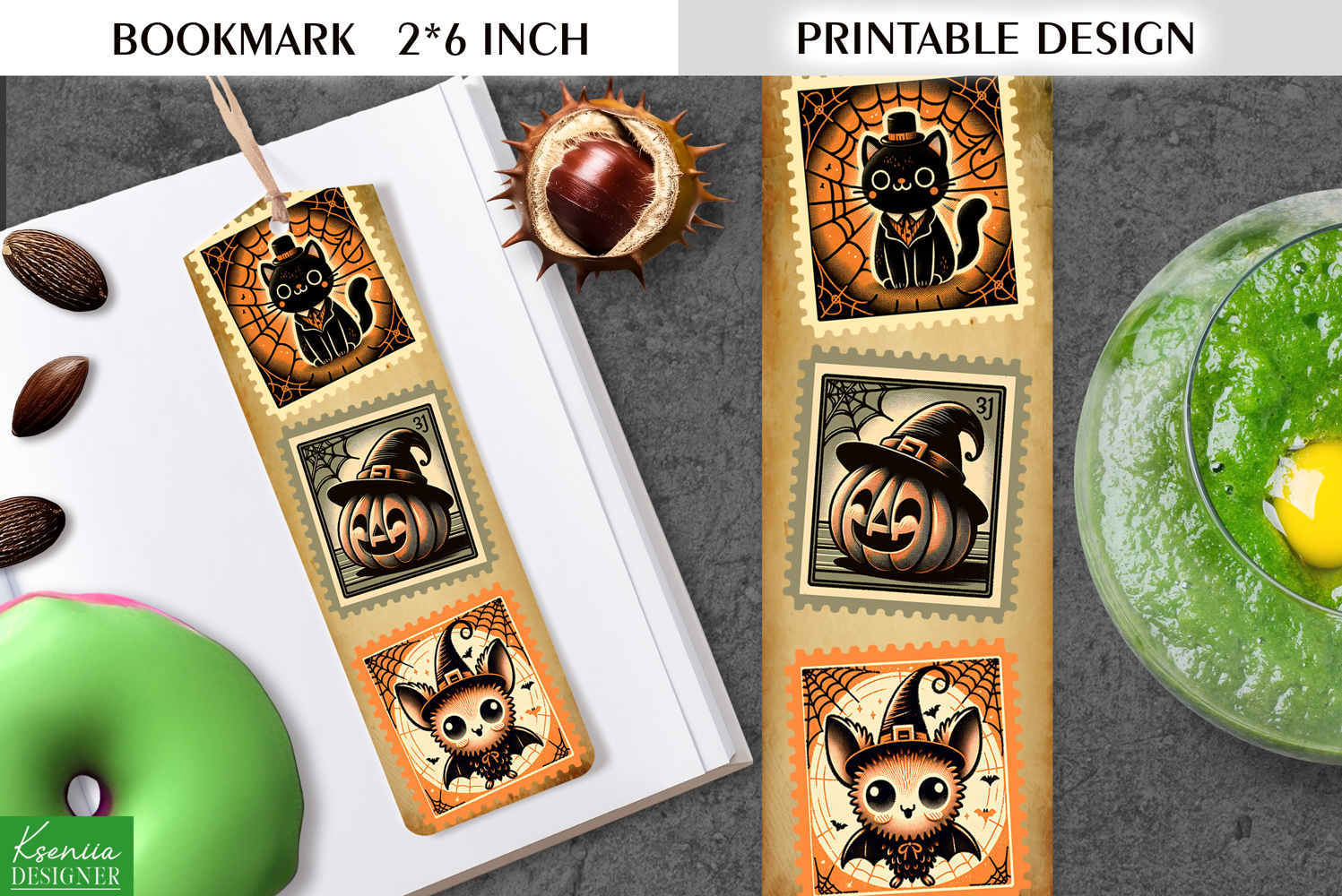 Vintage Halloween Printable Bookmark|Postage Stamp product image 1