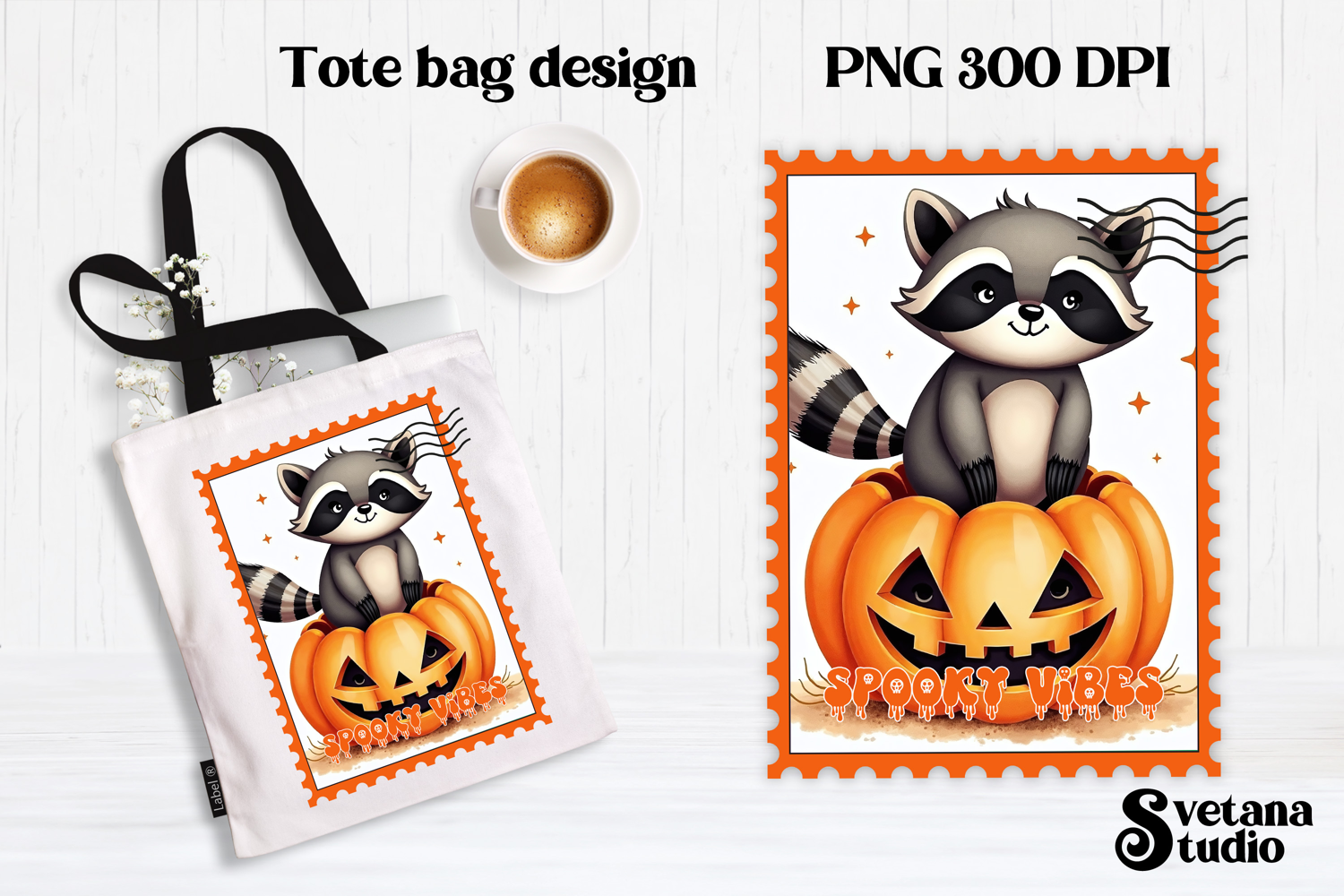 Cute Halloween raccoon clipart PNG | Halloween postage stamp product image 1