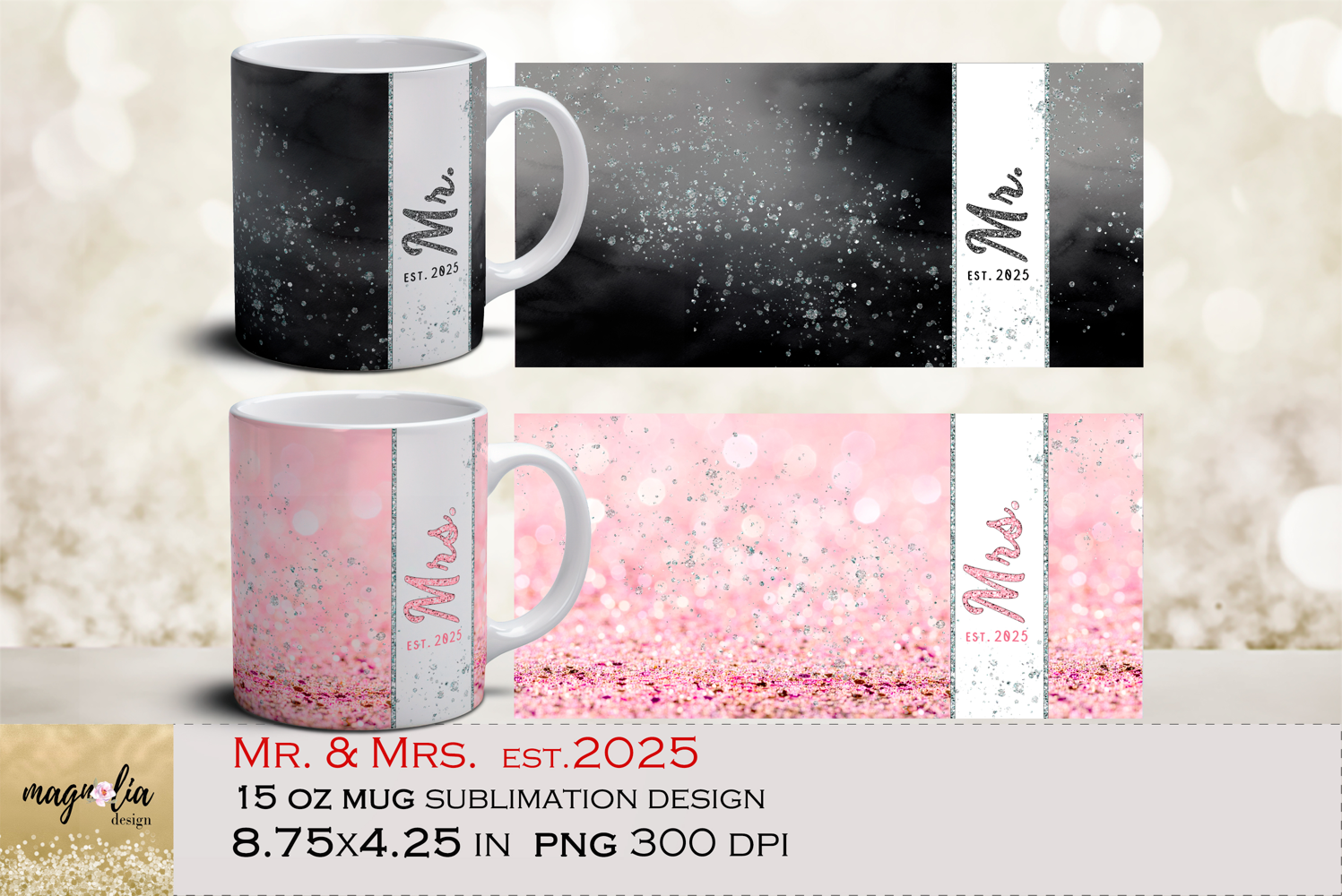 Mr. & Mrs. est.2025 mug 15 oz wrap sublimation png product image 1