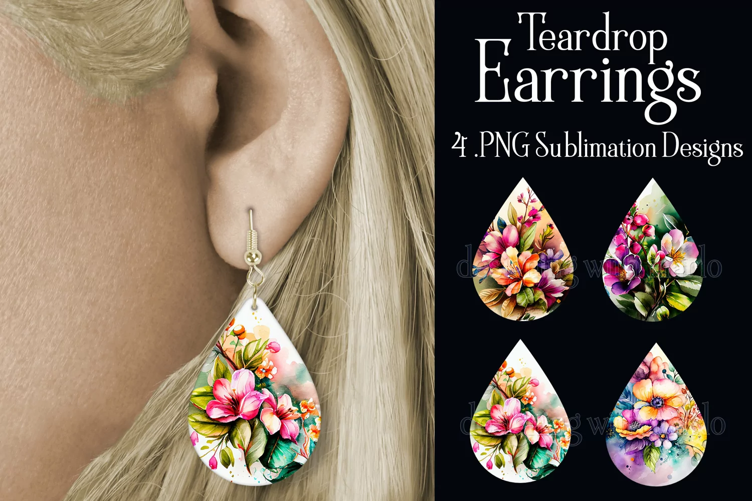 Watercolor Flower Earrings, Floral Teardrop Earrings, s2 product image 1