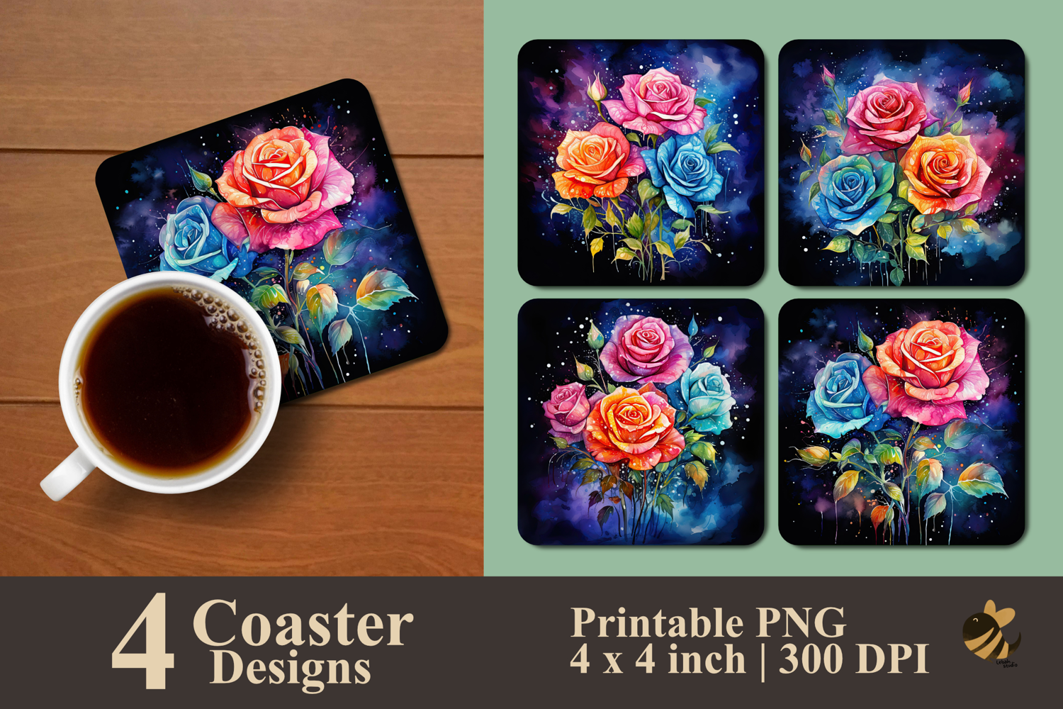 Misty Roses In The Night Coaster Sublimation Design product image 1