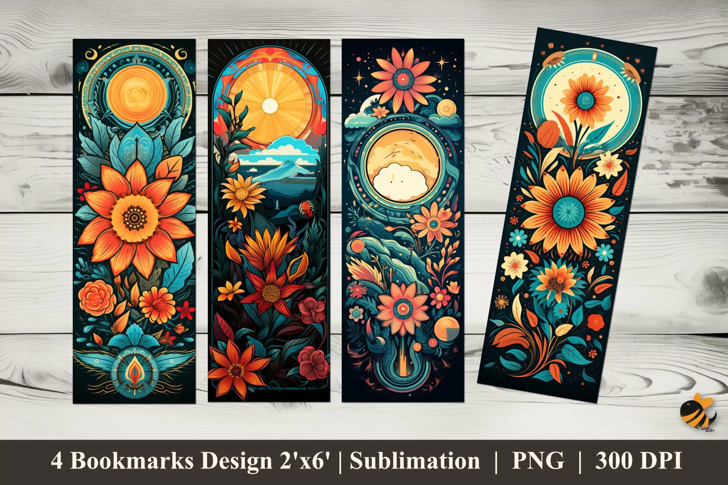 Cheerful Flowers Bookmarks Sublimation Design product image 1
