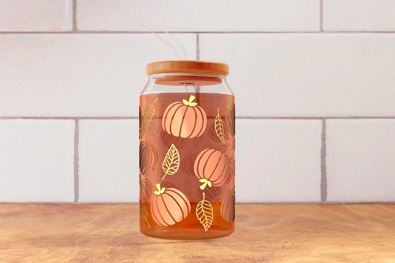 Pumpkin Glass Can Wrap 16oz SVG PNG, Halloween, Fall Glass. product image 1