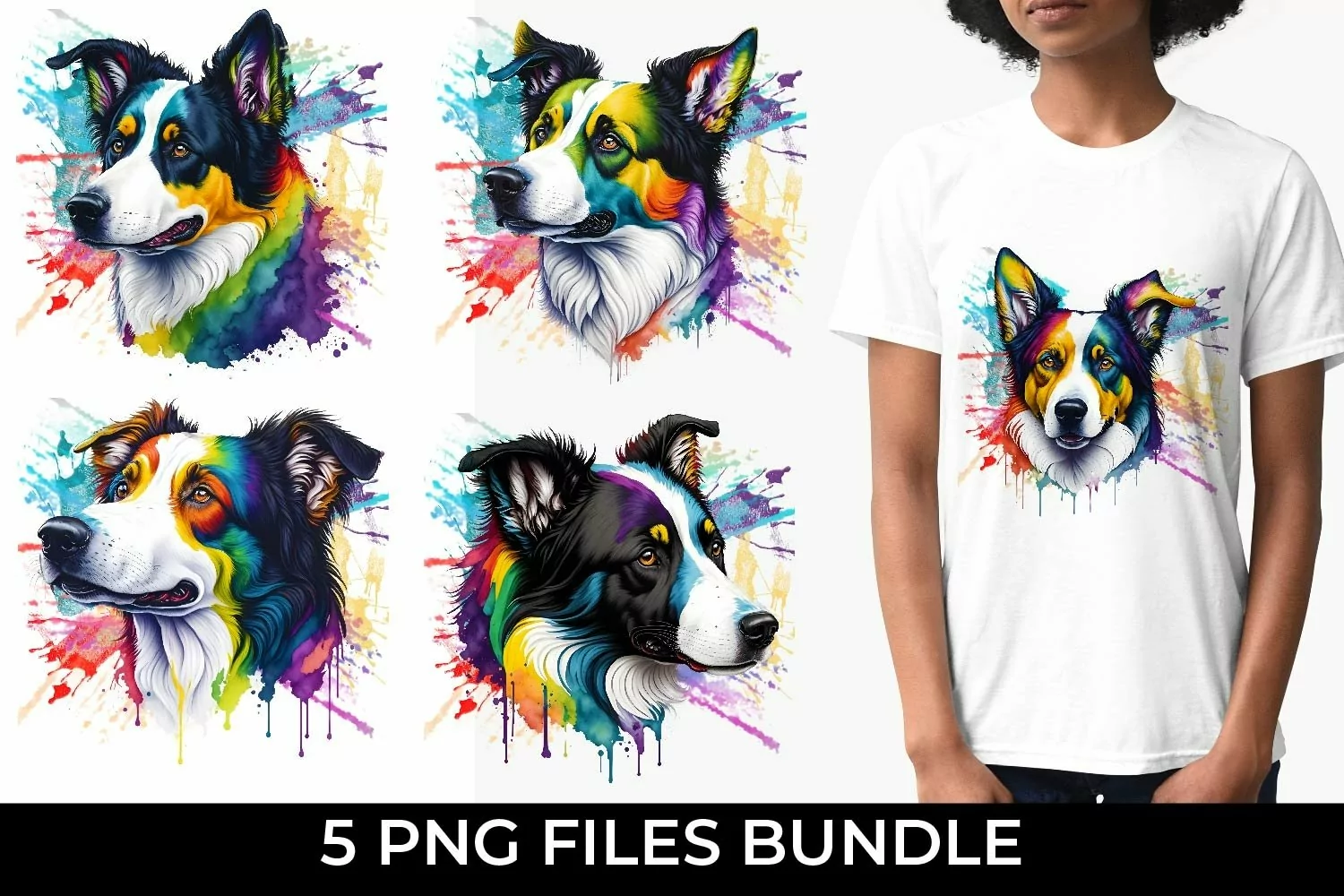 Rainbow Border Collie Dog Watercolor PNG product image 1
