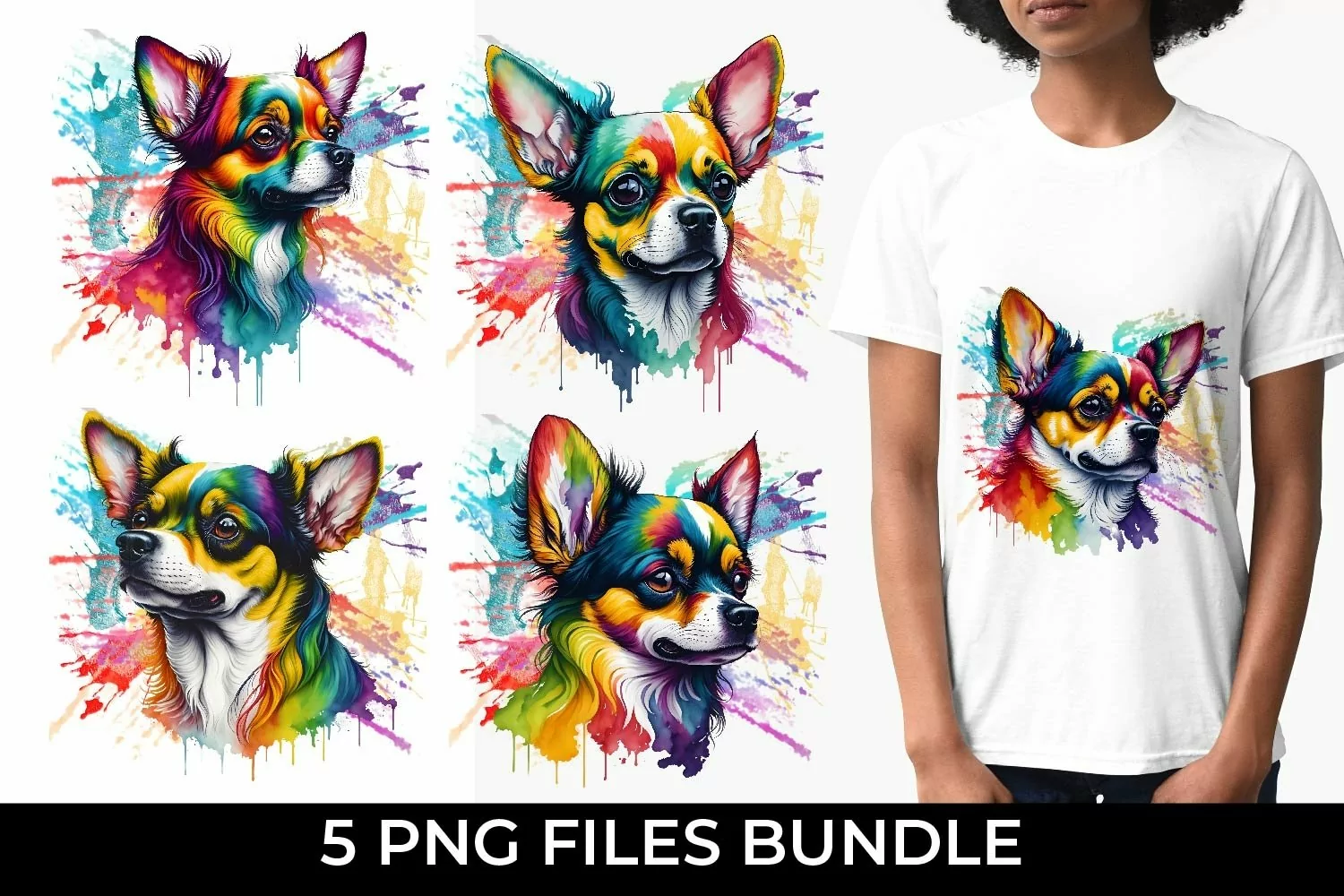 Rainbow Chihuahua Dog Watercolor PNG product image 1