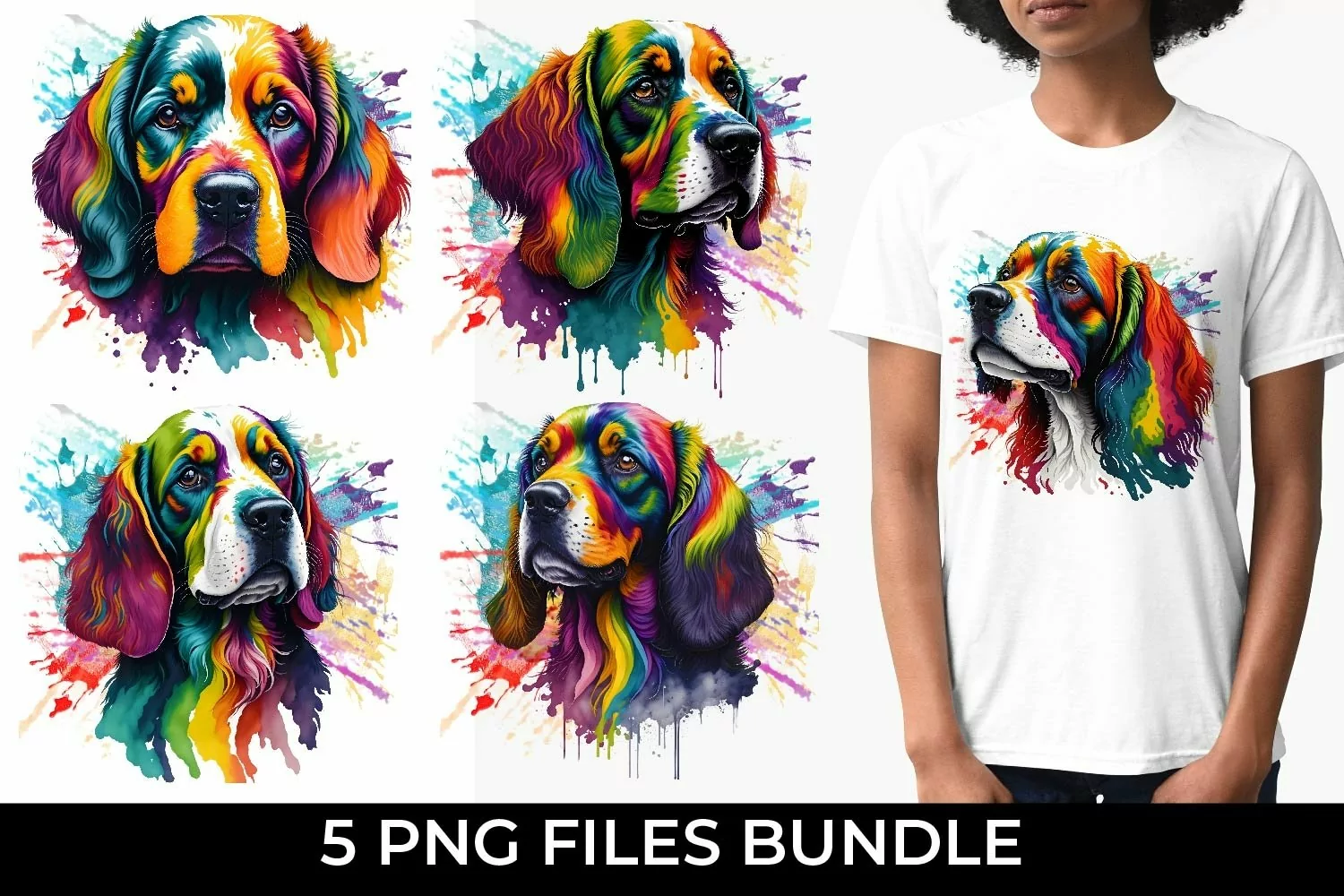 Rainbow Cocker Spaniel Dog Watercolor PNG product image 1