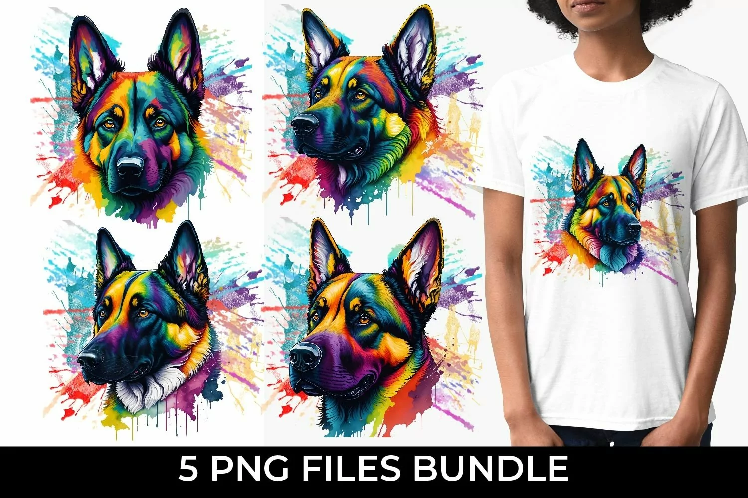 Rainbow German Shepherd Dog Watercolor PNG product image 1