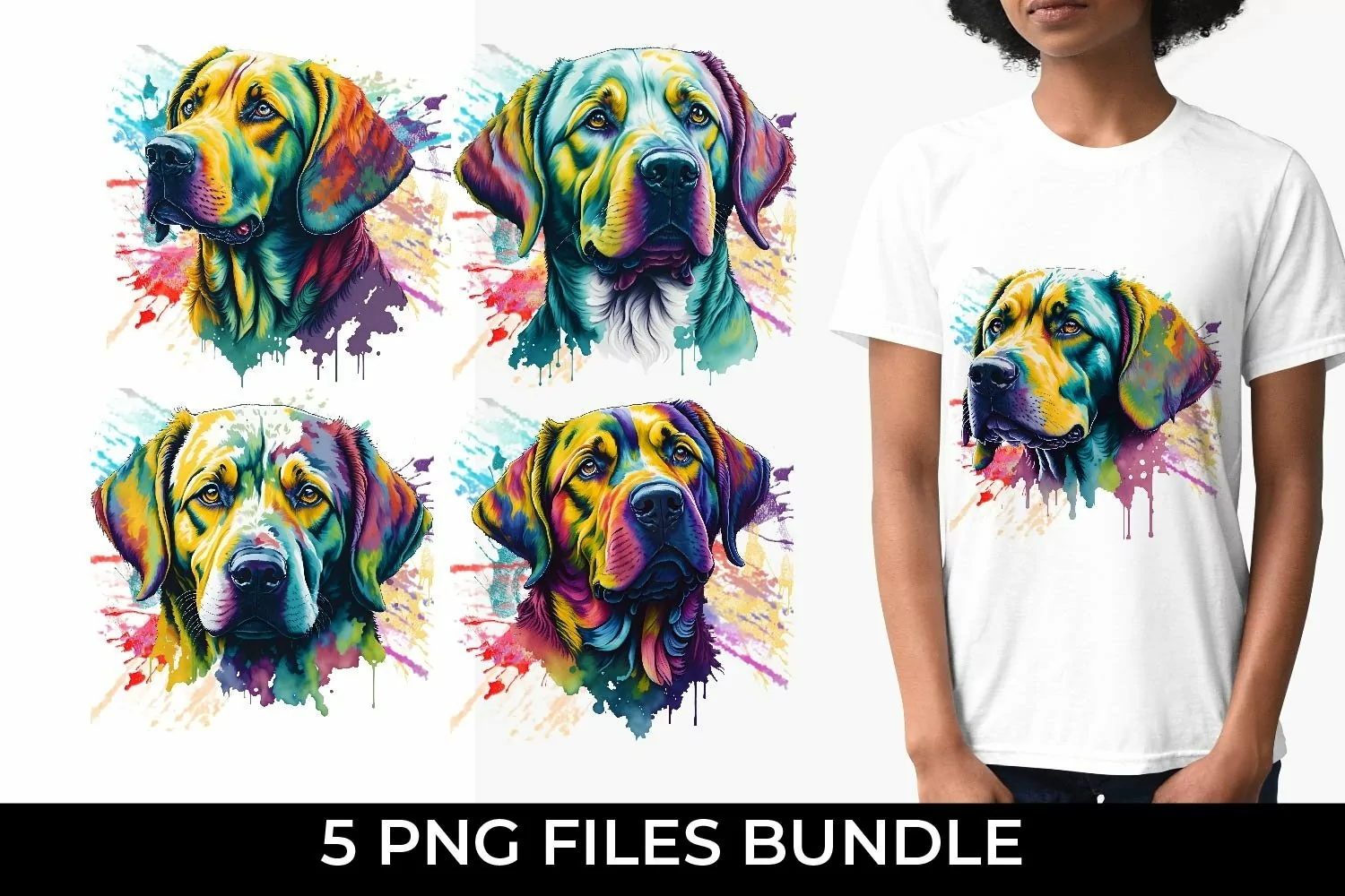 Rainbow Labrador Retriever Watercolor PNG for Sublimation product image 1