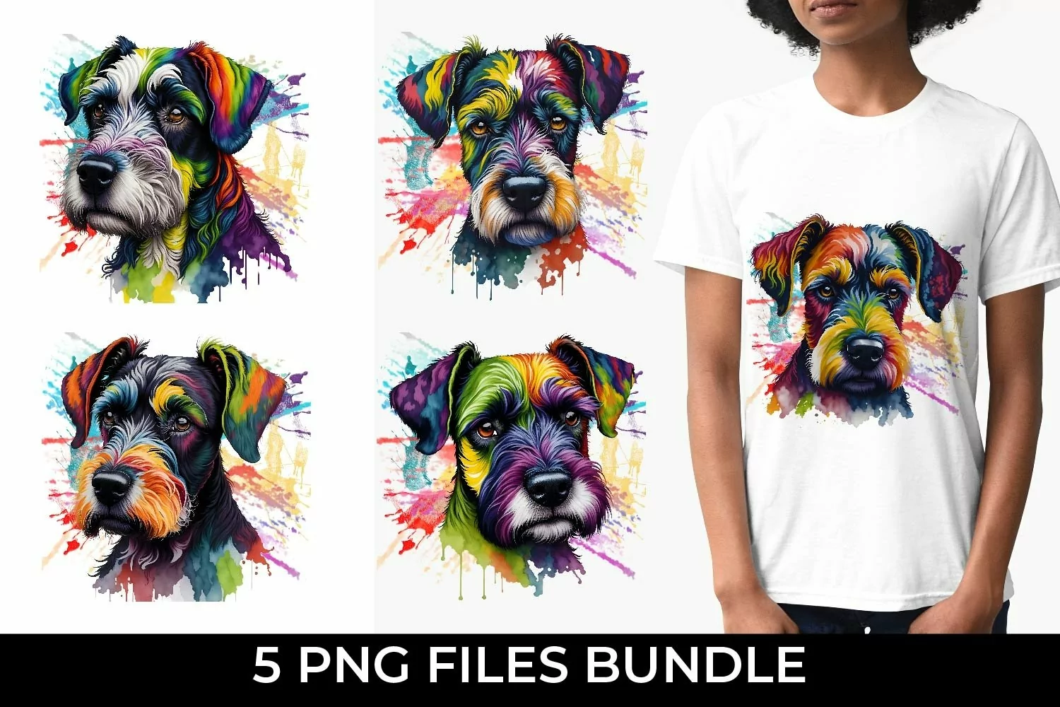 Rainbow Schnauzer Dog Watercolor PNG product image 1