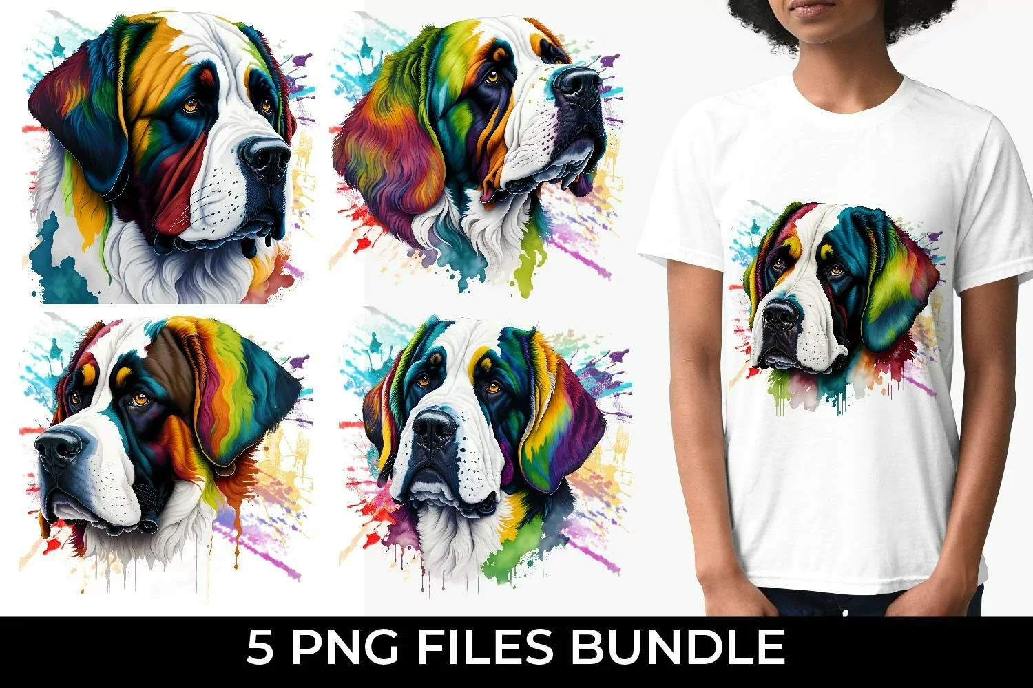 Rainbow Saint Bernard Dog Watercolor PNG product image 1