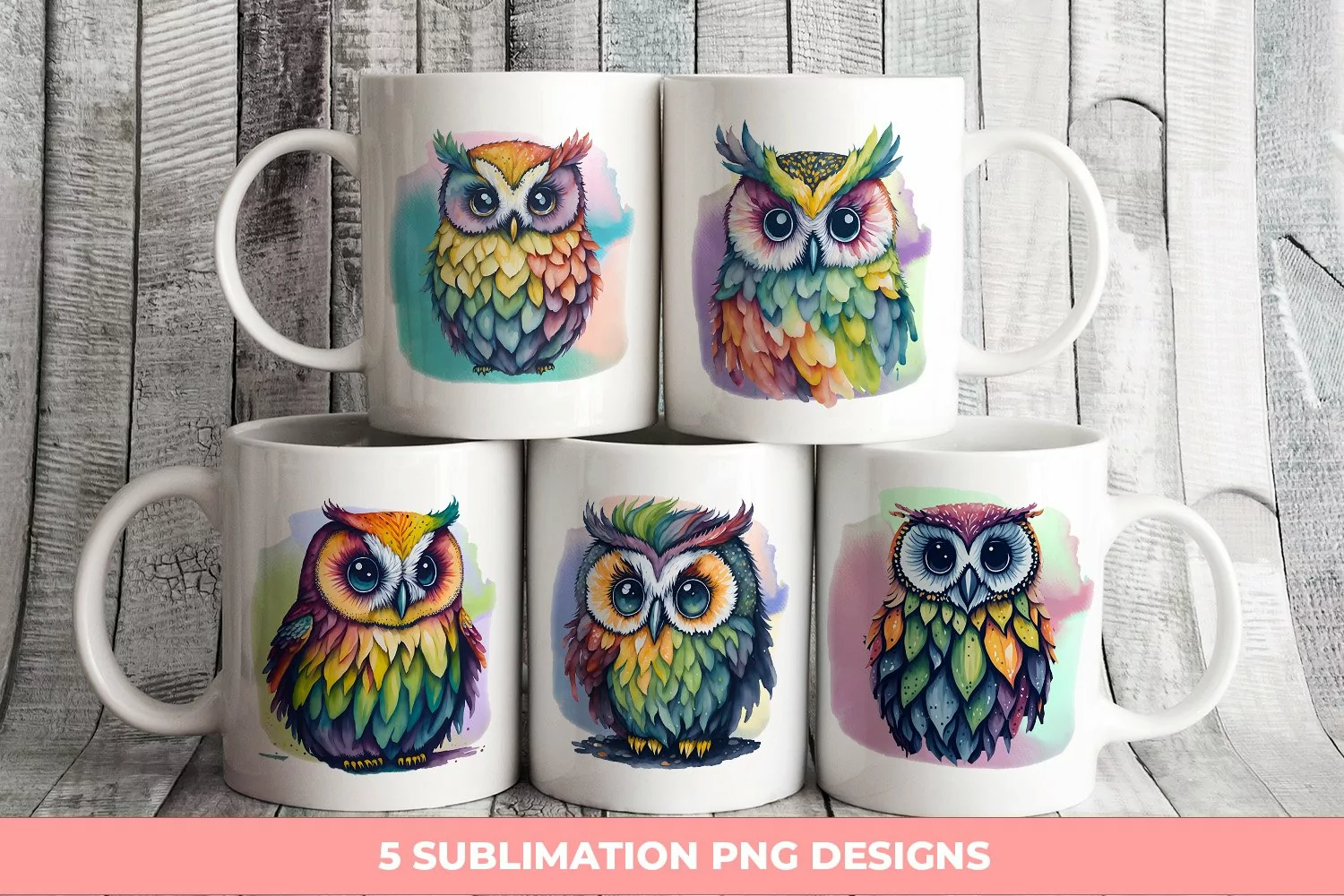 Rainbow Watercolor Owl PNG | Sublimation PNG product image 1