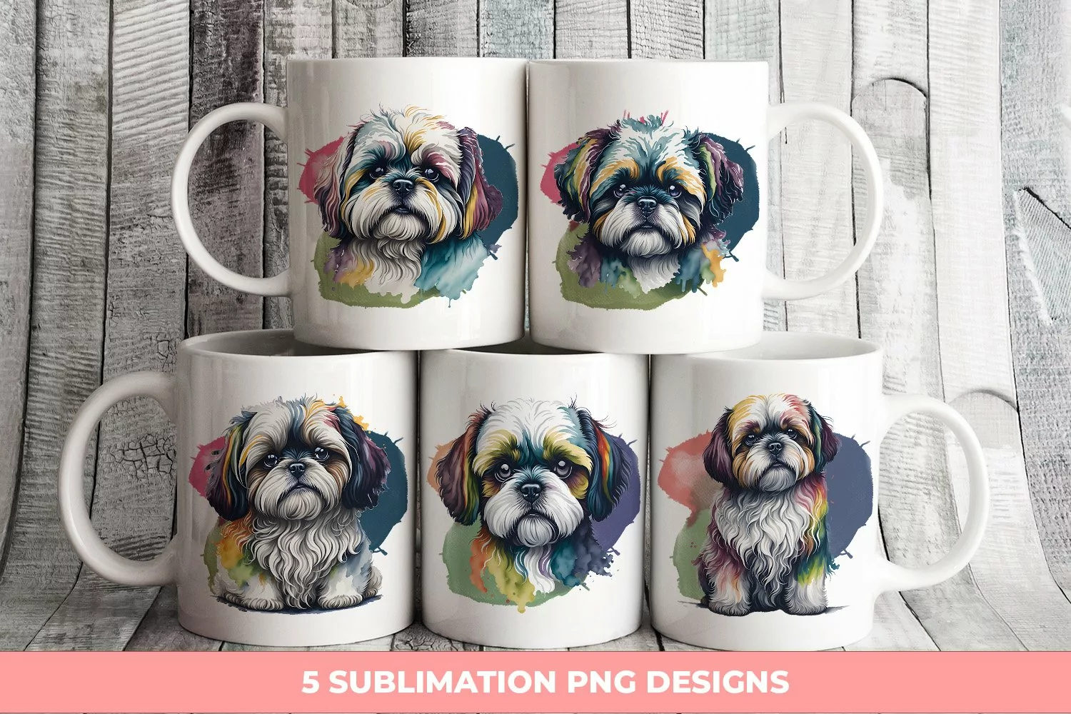 Rainbow Watercolor Shih Tzu Dog PNG | Sublimation PNG product image 1