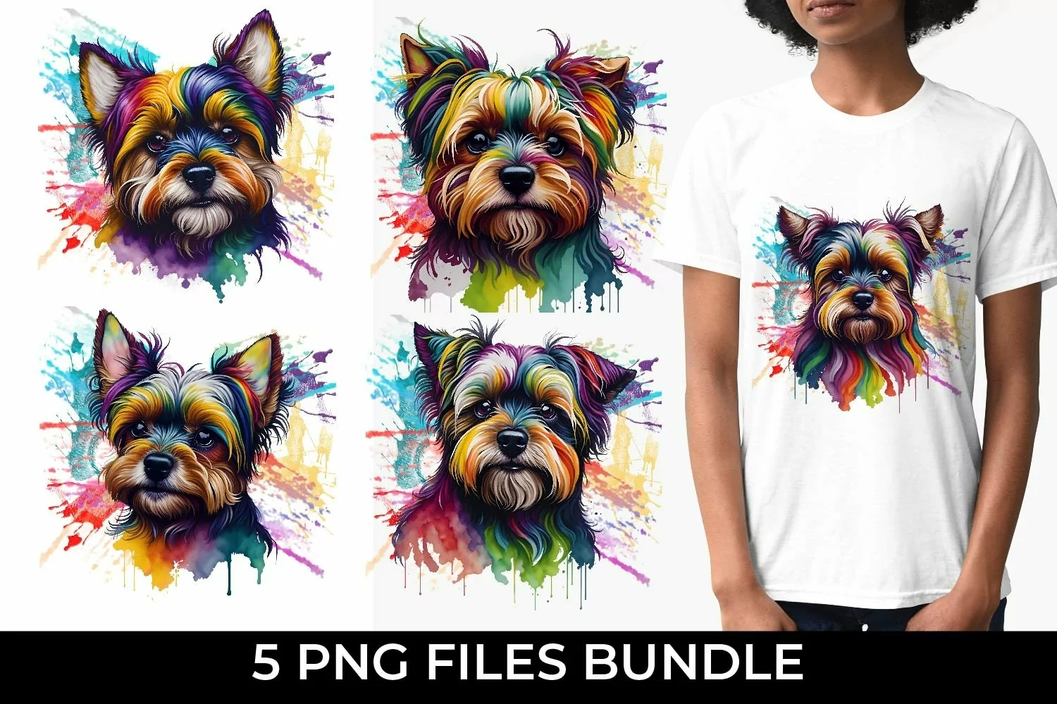 Rainbow Yorkshire Terrier Dog Watercolor PNG product image 1