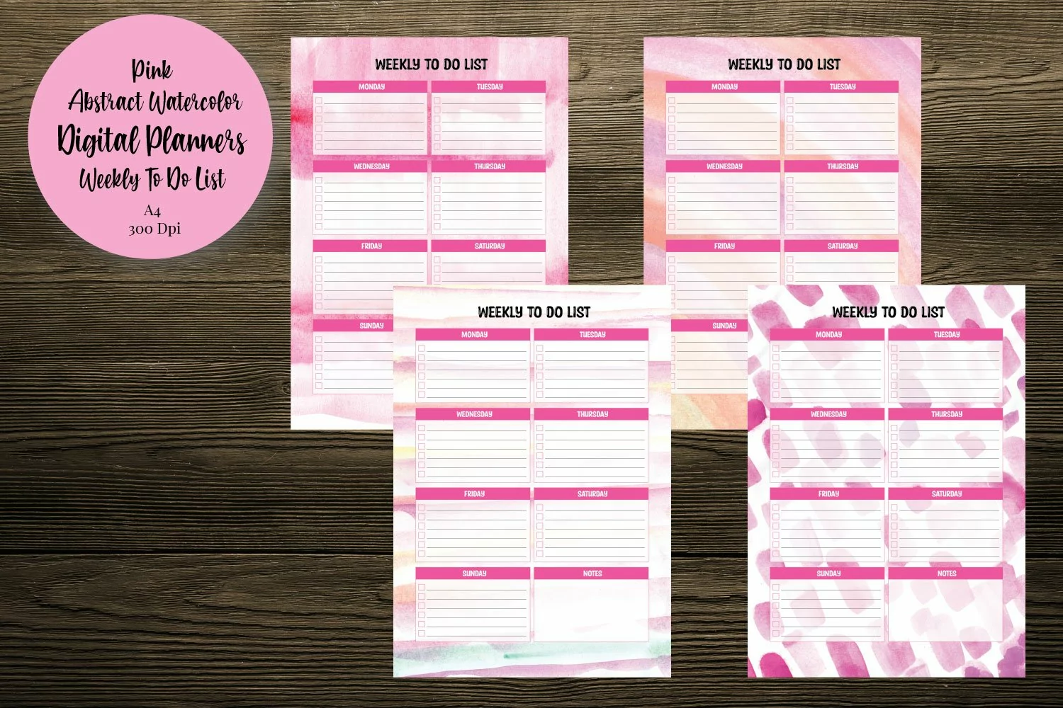 Pink Abstract Watercolor Weekly To Do List Digital Planners product image 1