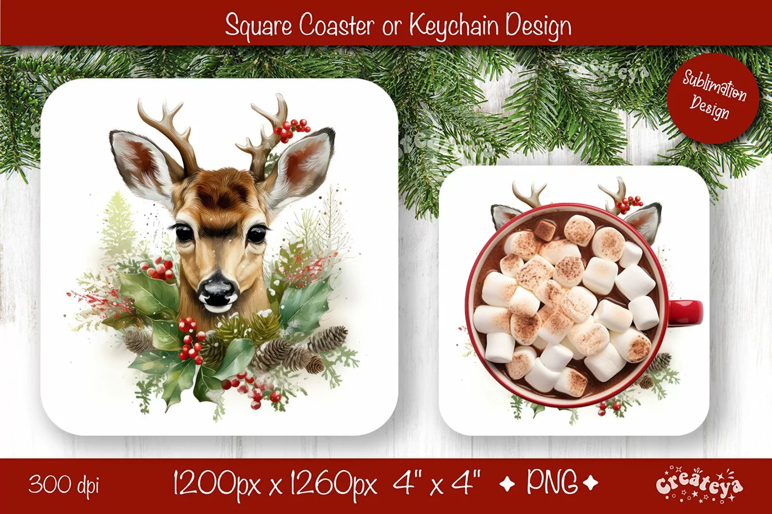 Christmas coaster Sublimation Square coaster design Animal product image 1