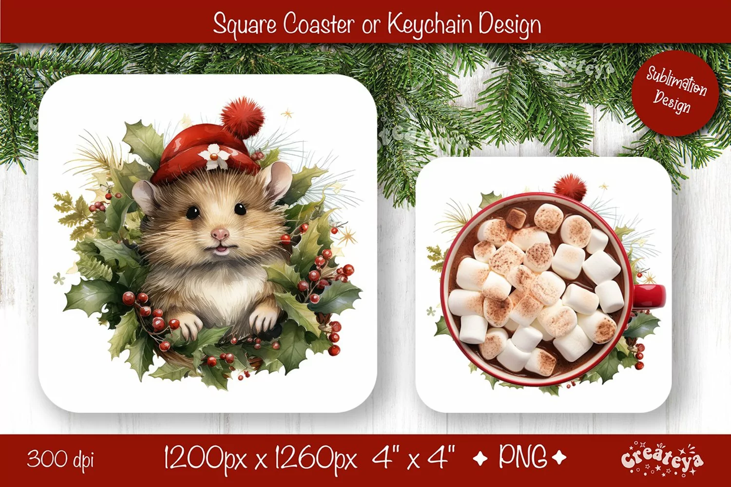 Christmas coaster Sublimation Square coaster design Animal product image 1