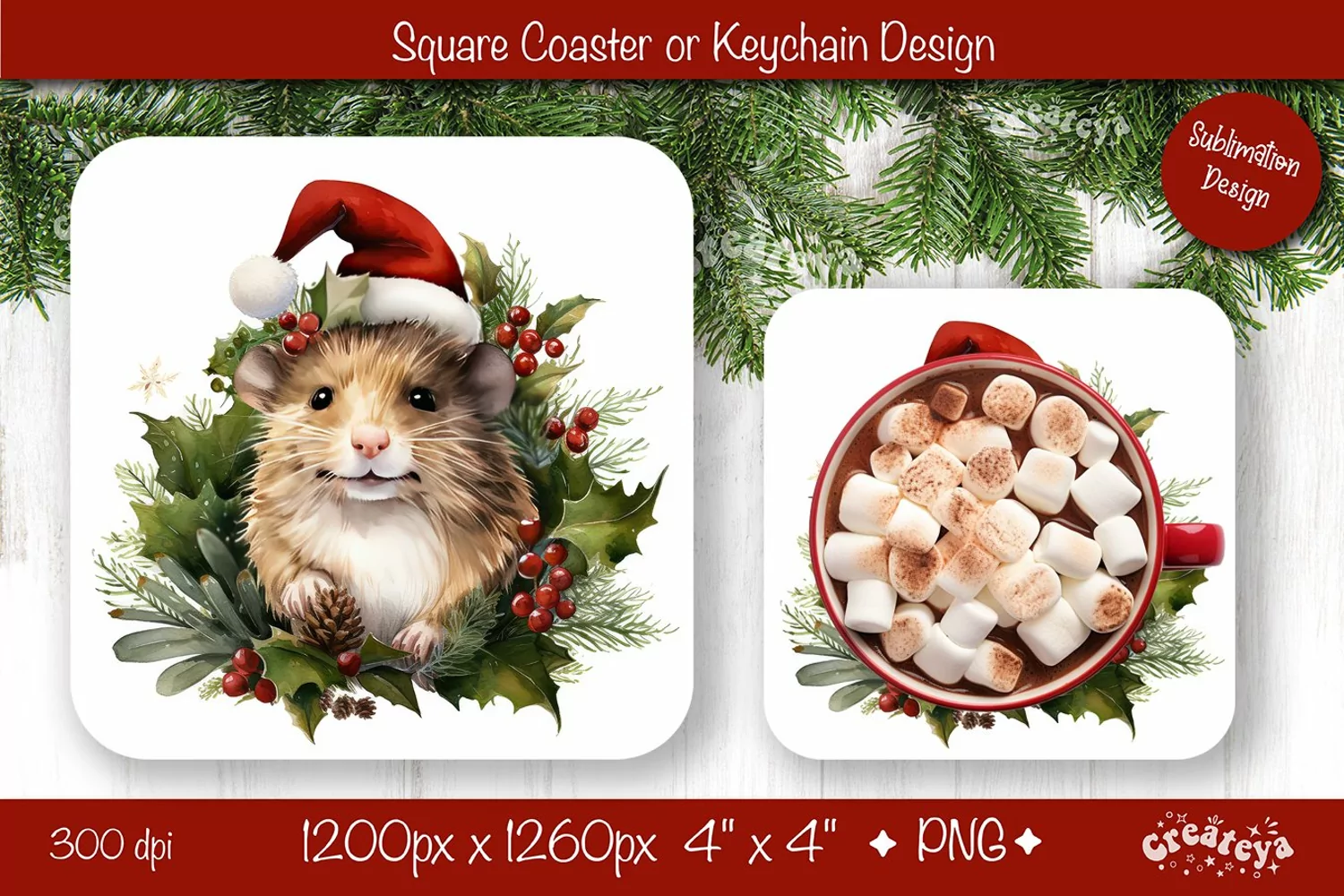 Christmas coaster Sublimation Square coaster design Animal product image 1