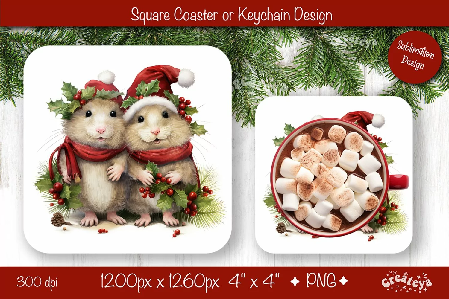 Christmas coaster Sublimation Square coaster design Animal product image 1