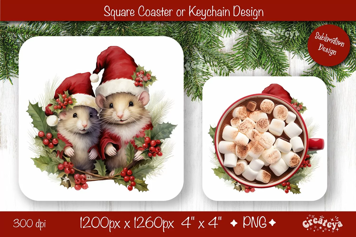 Christmas coaster Sublimation Square coaster design Animal product image 1