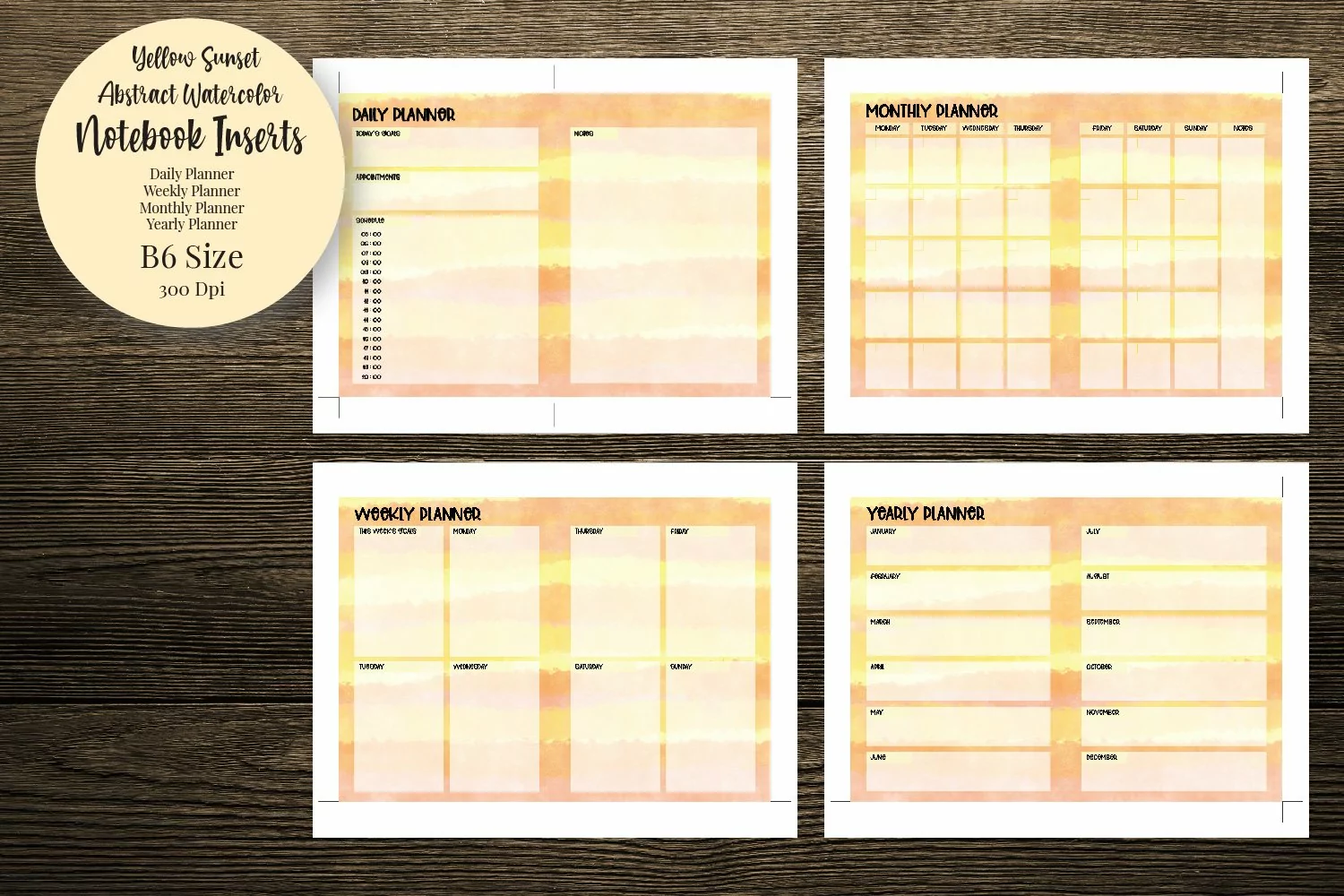 Yellow Sunset Abstract Watercolor B6 Size Notebook Inserts product image 1