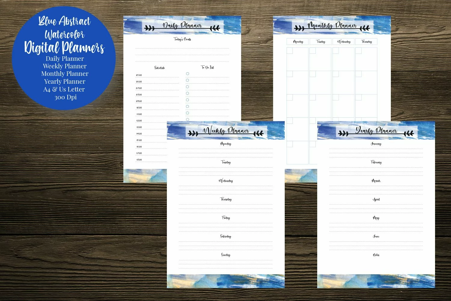 Blue Abstract Watercolor Digital Planners product image 1