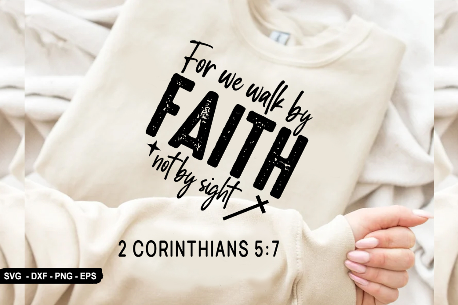For We Walk By Faith - Christian Sleeve T-Shirt Design product image 1