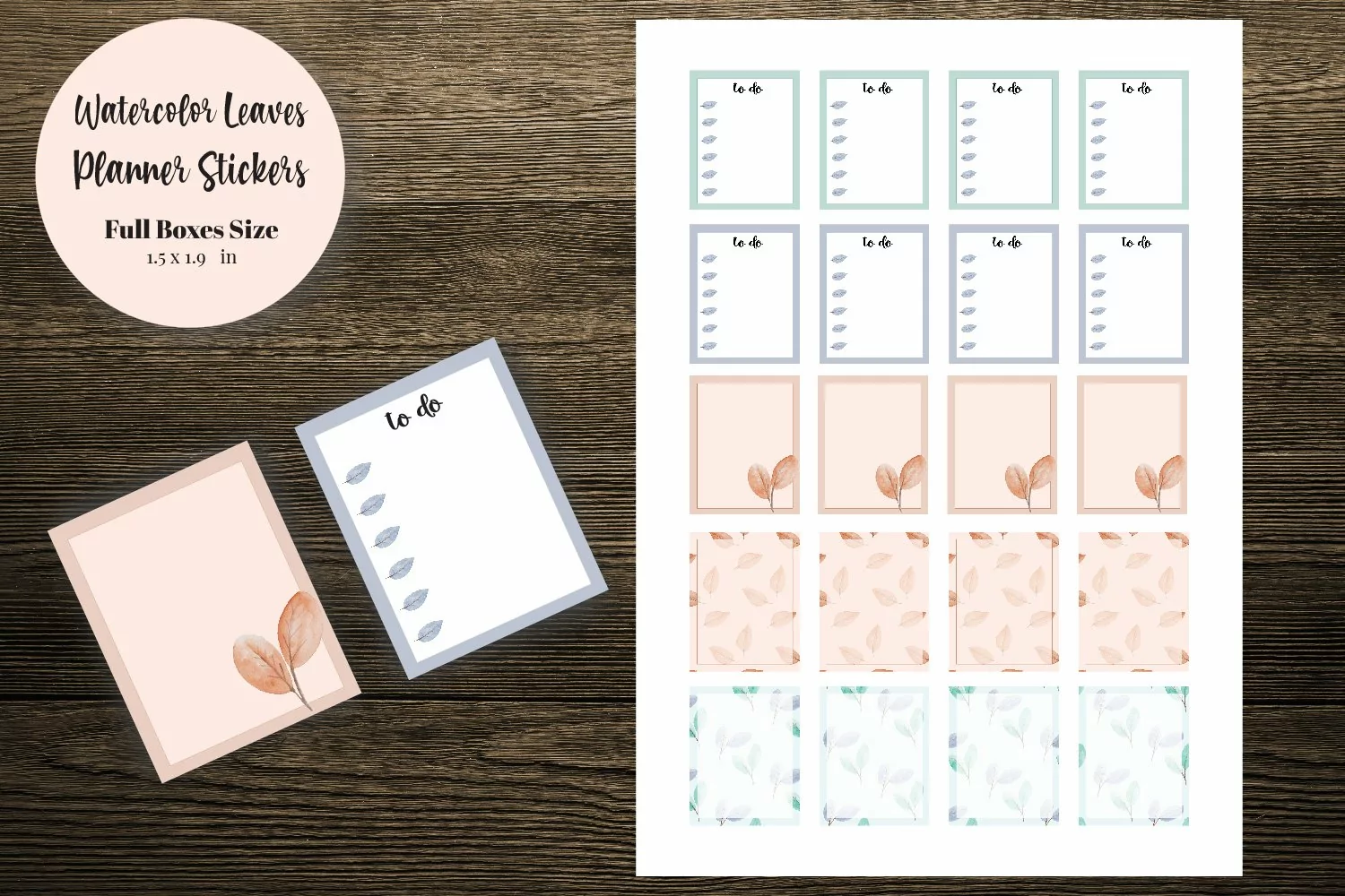 Watercolor Leaves Full Boxes Planner Stickers product image 1