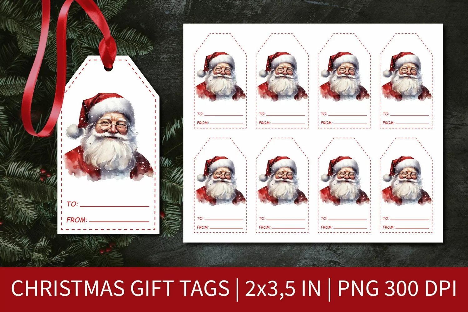 Christmas Gift Tags Santa Klaus | Tag Printable Template product image 1