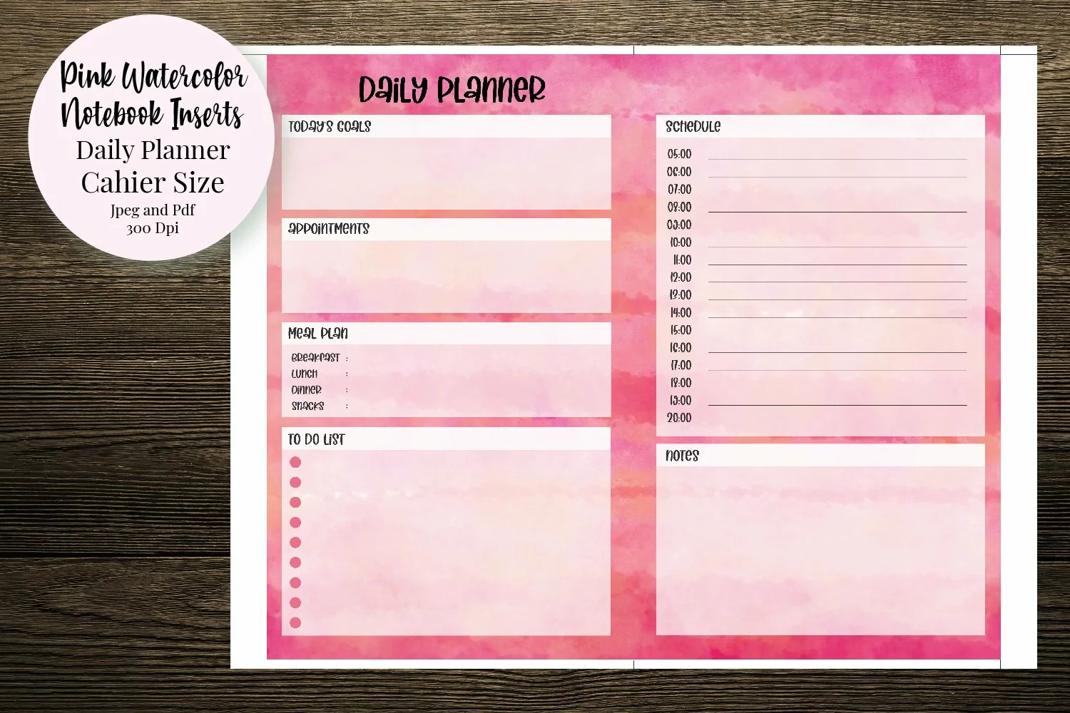 Pink Watercolor Cahier Size Notebook Inserts Planner product image 1