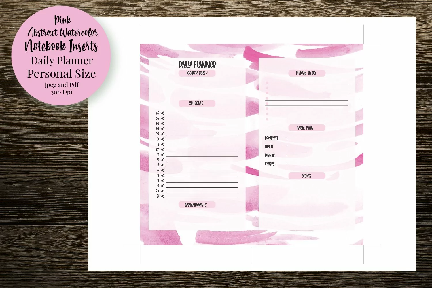 Pink Abstract Watercolor Personal Size Notebook Inserts product image 1