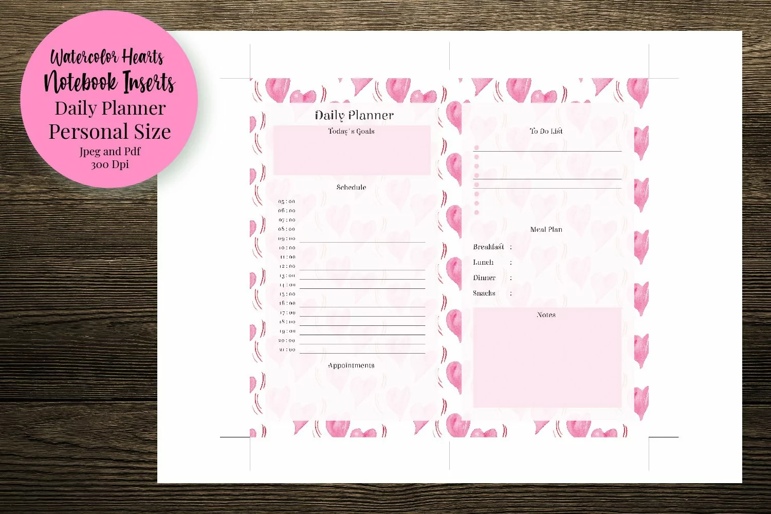 Watercolor Hearts Personal Size Notebook Inserts product image 1