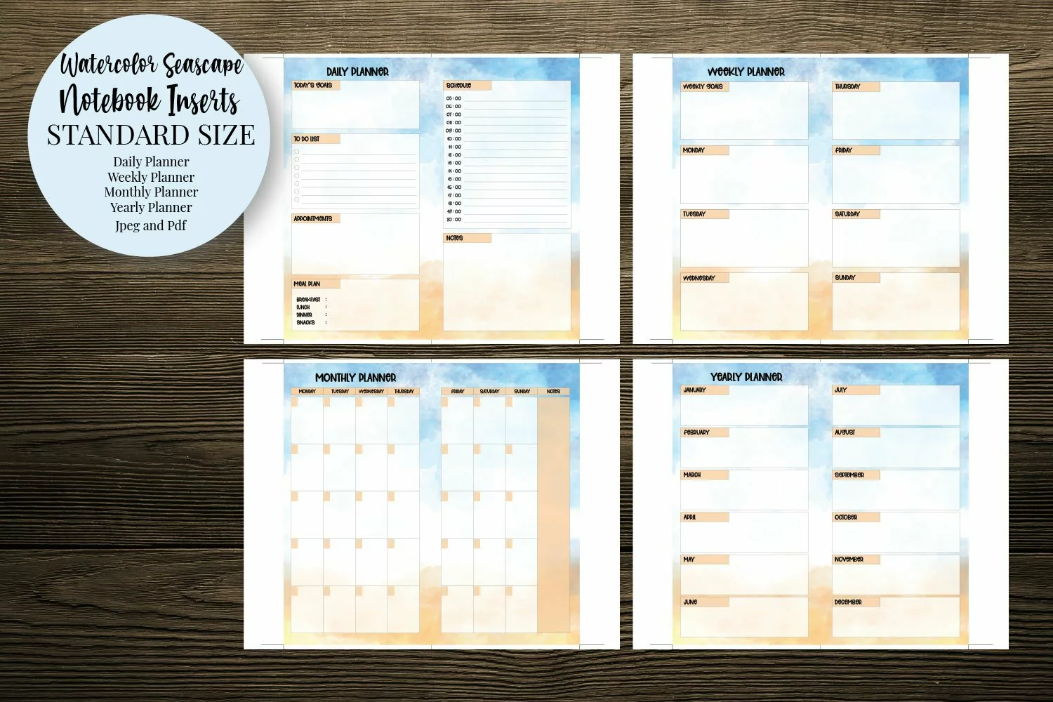 Watercolor Seascape Standard Size Notebook Inserts Planner product image 1