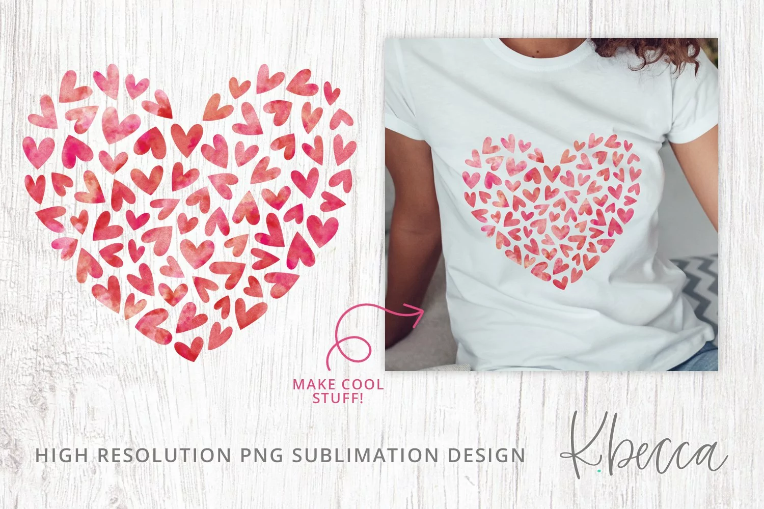 Watercolor Hearts Sublimation Design Clip Art product image 1