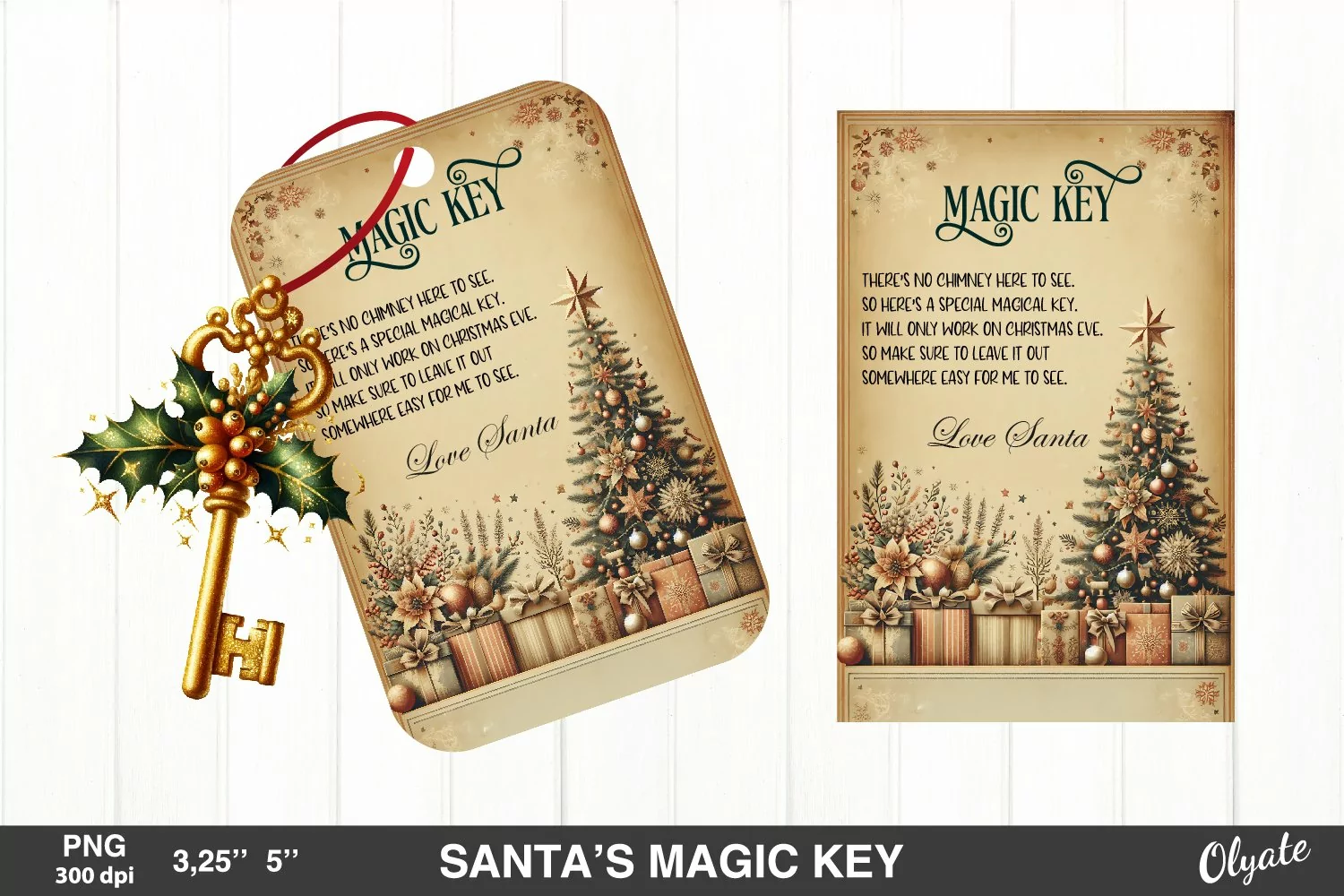 Santa’s Magic Key PNG. Vintage Magic Key Sublimation product image 1