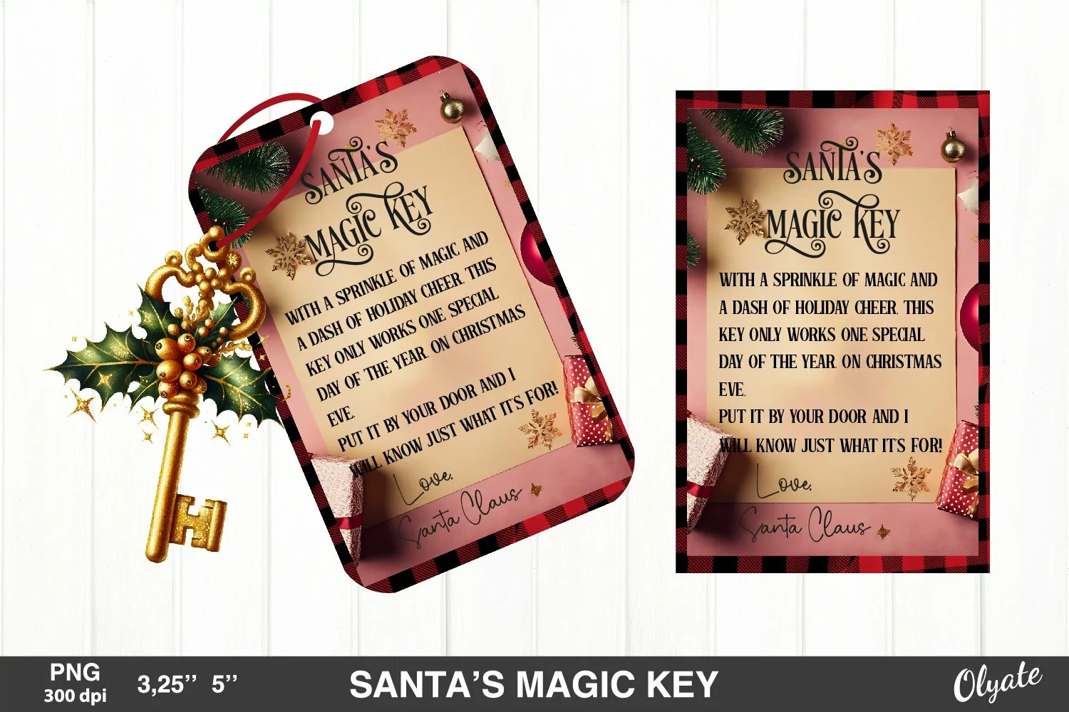 Santa’s Magic Key PNG. Vintage Christmas Key product image 1