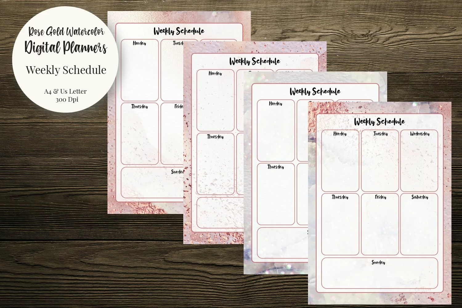 Rose Gold Watercolor Weekly Schedule product image 1