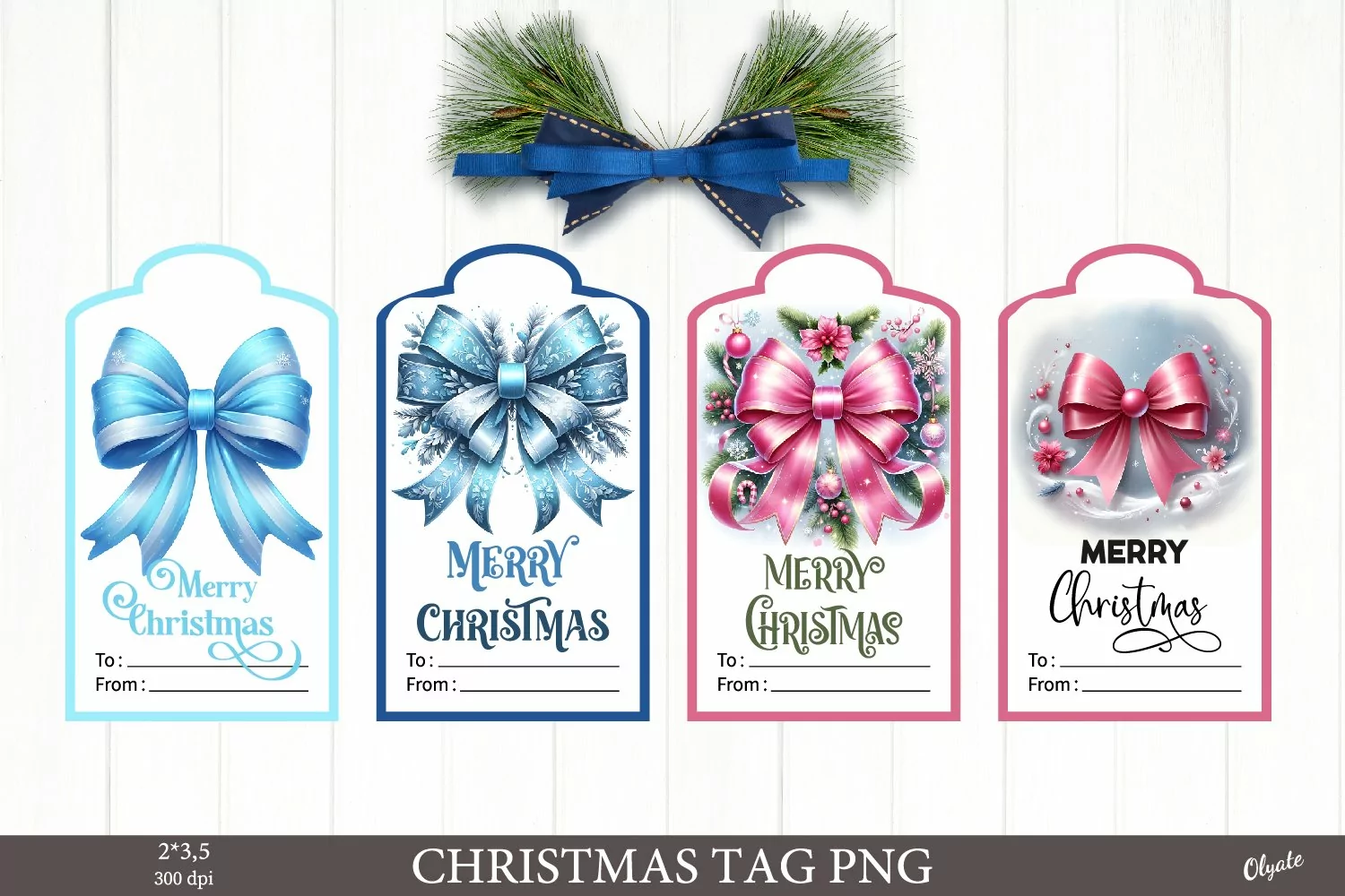 Coquette Christmas Gift Tag. Christmas Bow Gift Tags PNG product image 1
