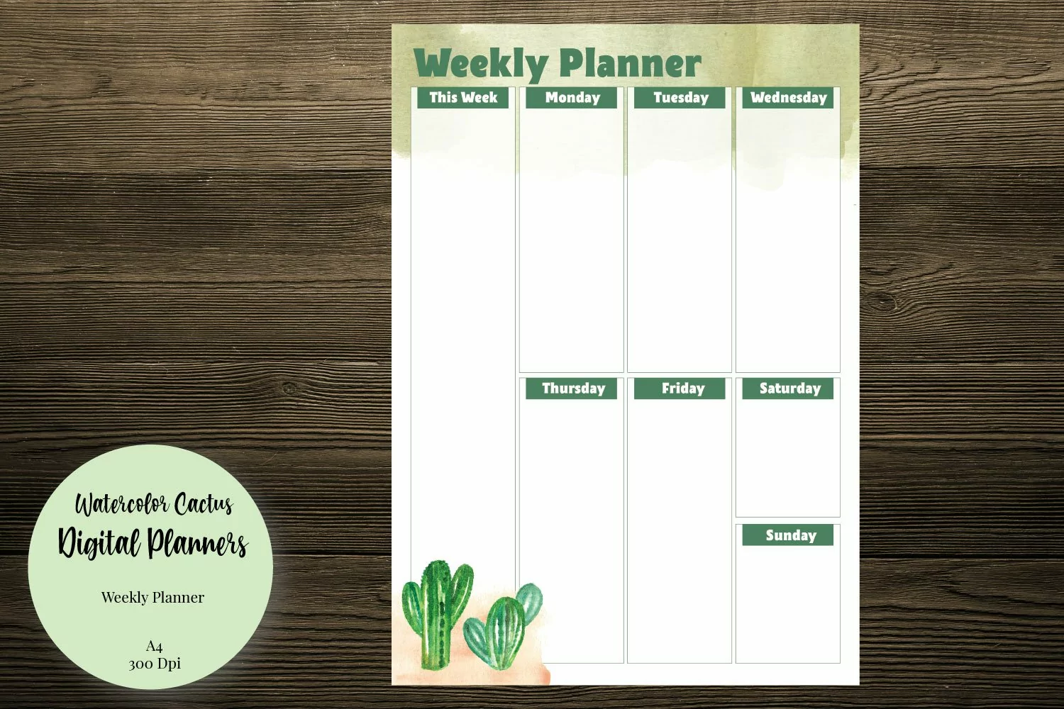 Watercolor Cactus Weekly Planner product image 1