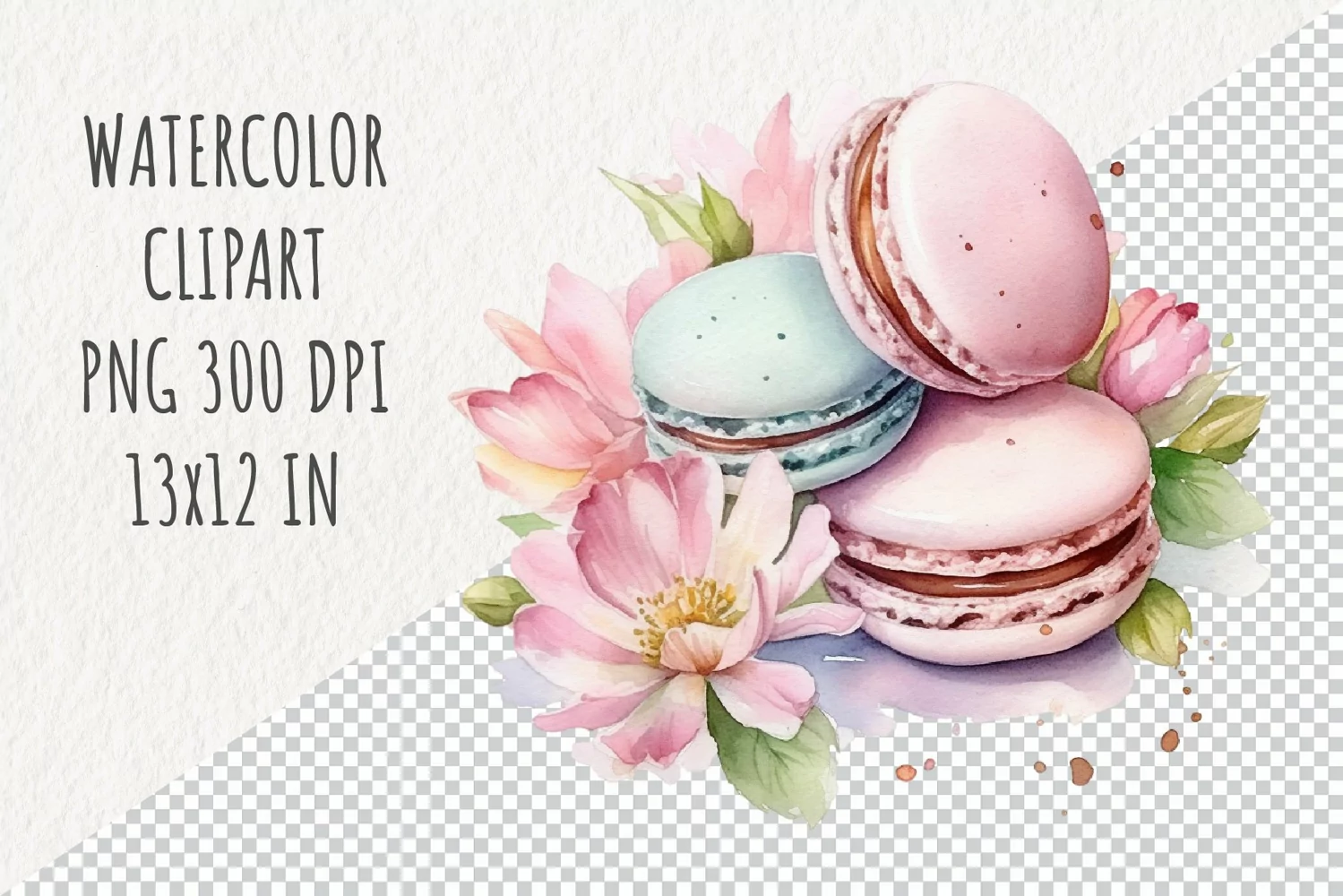 Flower and Macaroons| Sublimation Design| Watercolor Clipart product image 1