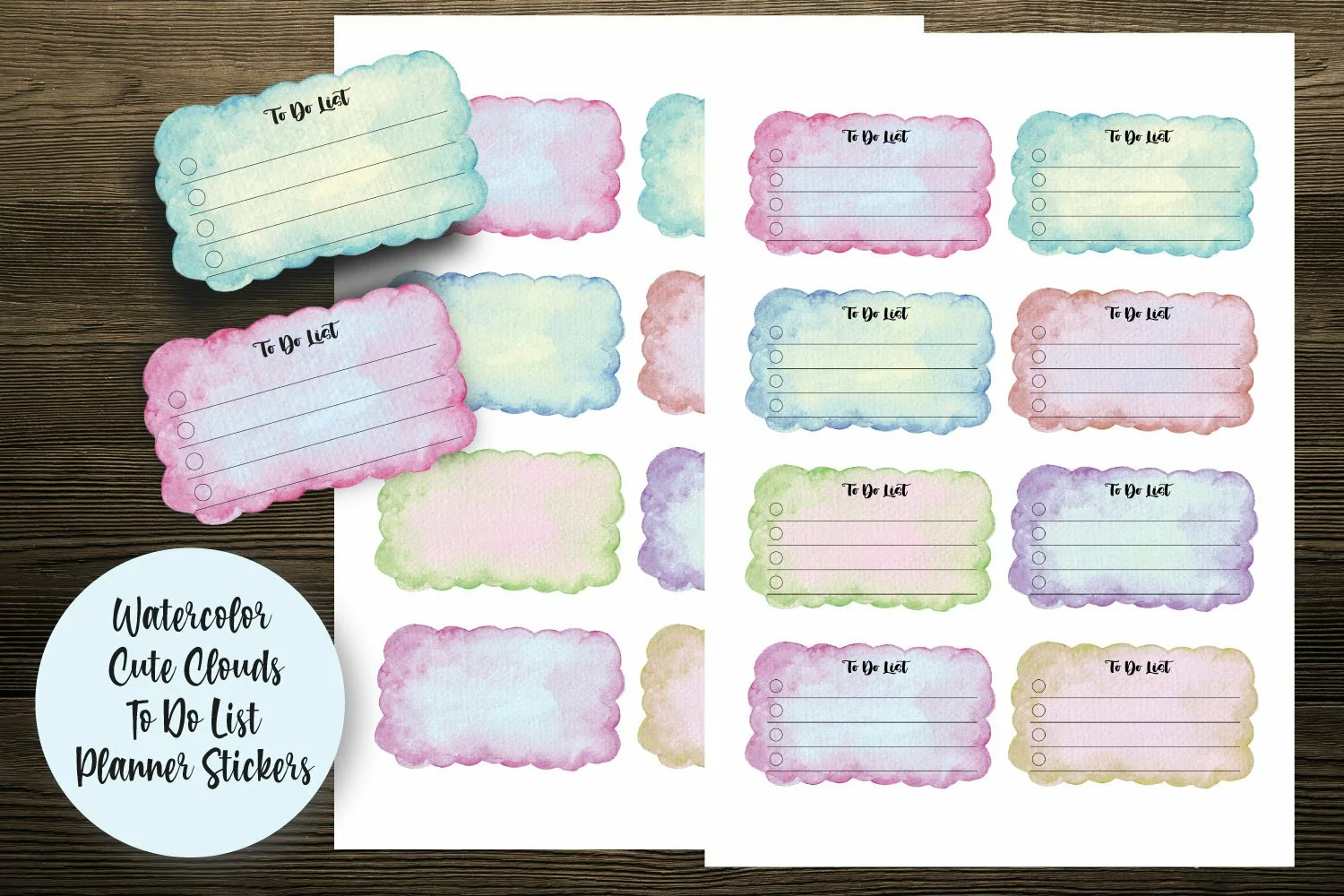 Watercolor Cute Clouds To Do List Planner Stickers product image 1