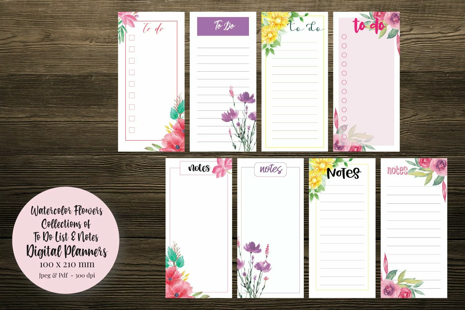Watercolor Flowers To Do List and Notes Digital Planners product image 1