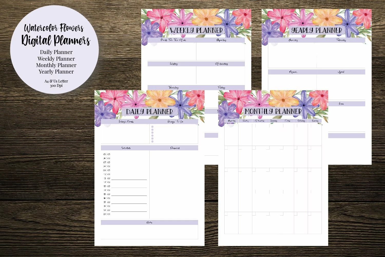 Watercolor Flowers Digital Planners product image 1