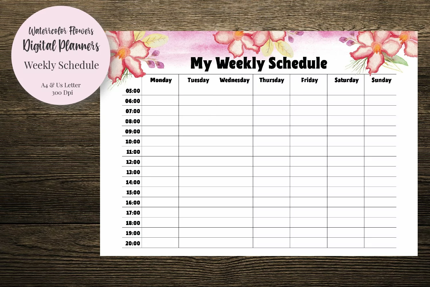 Watercolor Flowers Weekly Schedule Digital Planners product image 1