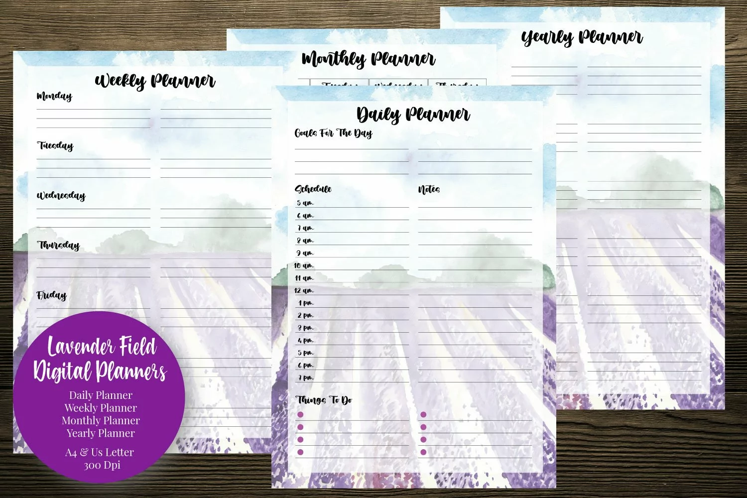 Watercolor Lavender Field Digital Planners product image 1