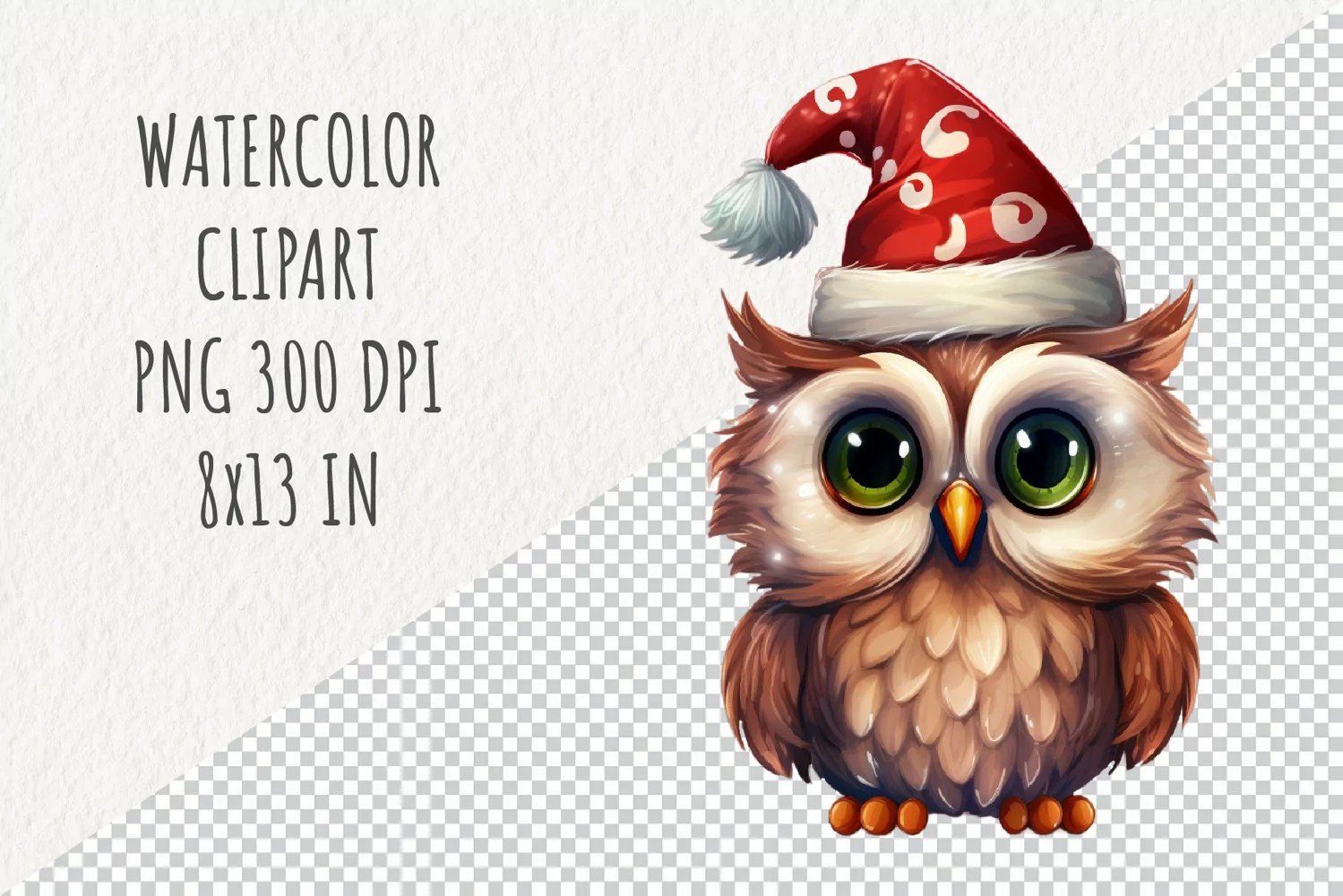 Christmas Owl | Sublimation Design | Watercolor Clipart product image 1