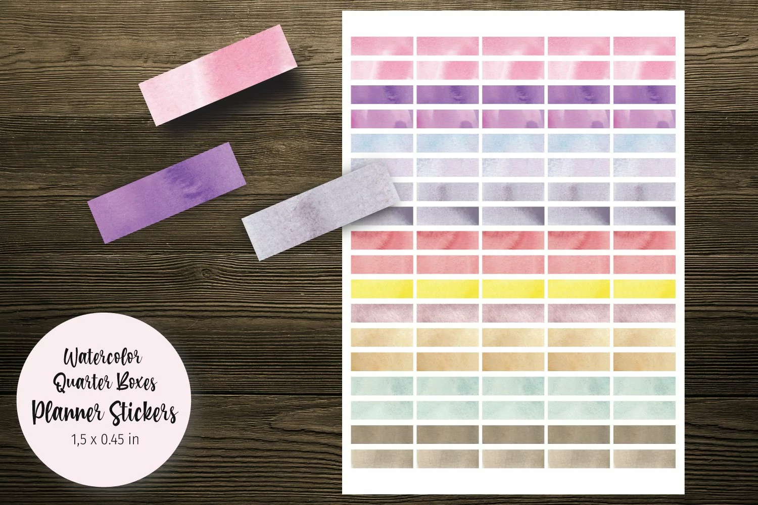 Watercolor Quarter Boxes Planner Stickers product image 1