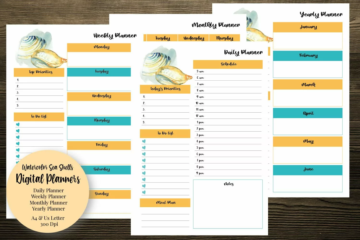 Watercolor Sea Shells Digital Planners product image 1