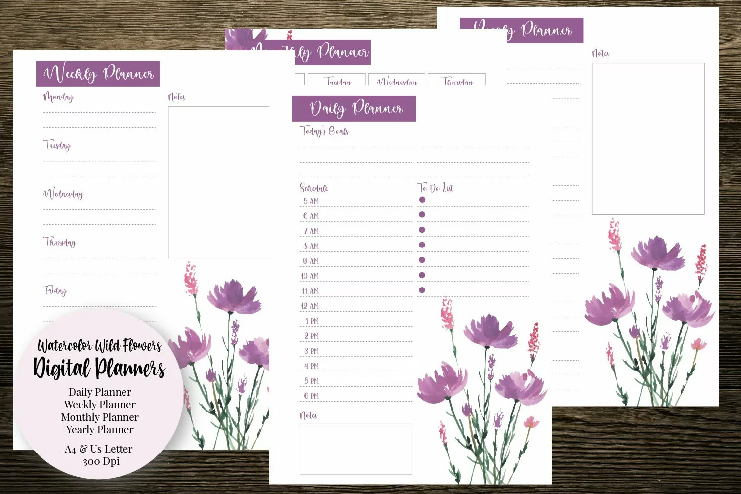 Watercolor Wild Flowers Digital Planners product image 1