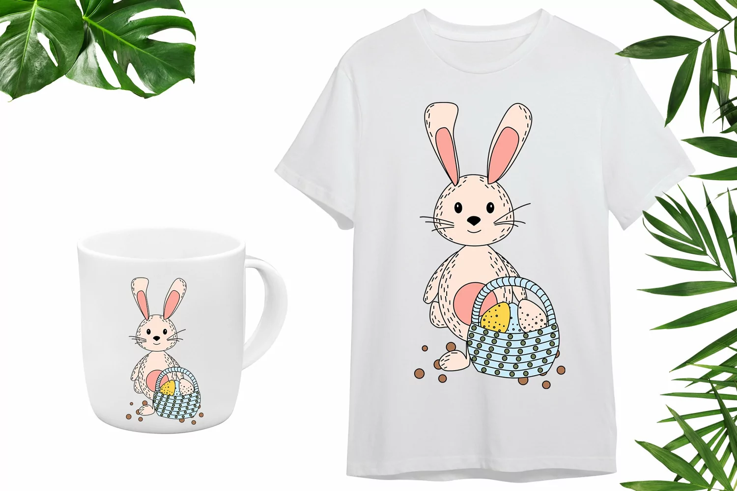 Spring illustration - bunny with basket sublimation png product image 1